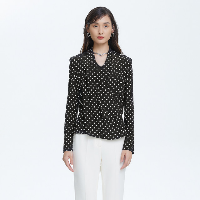 [Langzi Outlet] LANCY/Langzi Women's Clothing [Polka Dot Game] Spring New Style Shirt Women's Long Sleeve Business Commuter