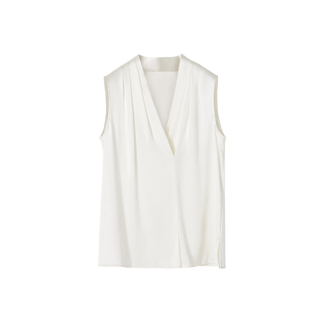 [Langzi Ole]Langzi silk women's sleeveless shirt high-end summer new fashionable temperament V-neck white lining