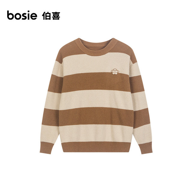 Bosie Boxi Spring and Autumn Pullover Round Neck Sweater Men's Couple Striped Sweater Fashionable and Versatile