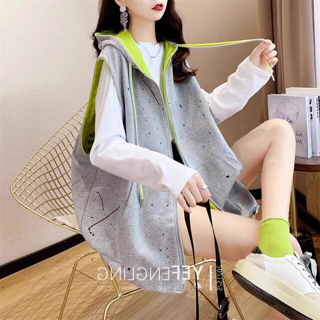 2024 Spring and Autumn Design Reversible Sweater Vest Women's Large Size Loose Western Style Versatile Vest Jacket Trendy