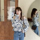 2025 new long-sleeved square collar waist-closed short floral strapless top for women in spring and autumn design, off-shoulder one-length collar
