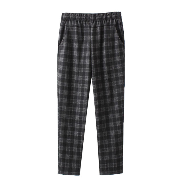 Mom pants Spring and Autumn New Plaid Pants Middle-aged and Elderly Women's Pants Casual High Waist Grandma Old Lady Straight Pants