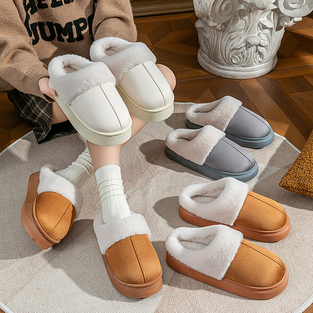 Seven-color spun outer cotton slippers for couples, cotton slippers for women, 2025 new style, indoor home, winter plush plus velvet to keep warm