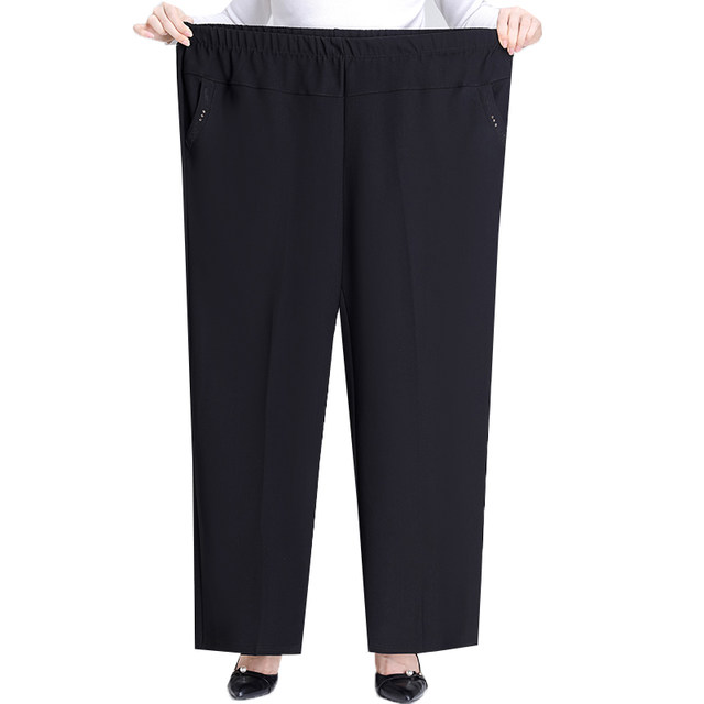 Mom's pants, autumn style, extra fat and extra large, middle-aged and elderly women's pants, granny wear, autumn and winter, plus velvet and thickening, large size high-waisted trousers