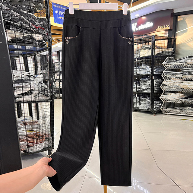 Mom pants spring and autumn straight plus velvet middle-aged and elderly casual trousers loose grandma pants autumn and winter middle-aged women's pants