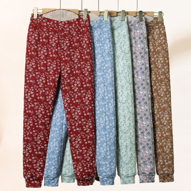 Middle-aged and elderly women's winter warm trousers for women, velvet inside and outside, old lady's cotton pants, high-waisted mother's pants