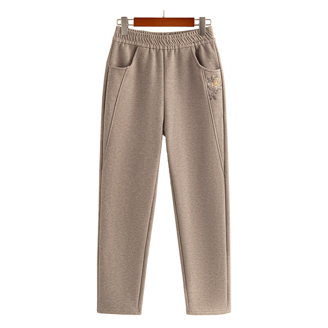 Middle-aged and elderly pants for women in autumn clothes, spring and autumn plus velvet thickened casual pants, mother-in-law, grandma, straight pants, mother warm trousers
