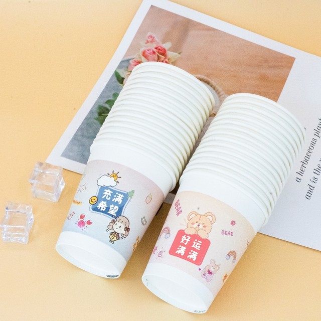 Cartoon disposable thickened paper cups for household commercial tea cups for food grade anti-scalding and leak-proof whole box batches factory direct delivery