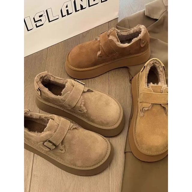 Birkenstock cotton shoes for women winter plus velvet outer wear 2024 new slip-on thick sole heightening bread shoes snow boots plush
