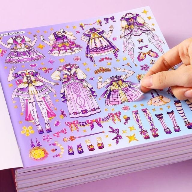 High-value Shiny dress-up stickers girl handmade DIY educational toys quiet princess paste makeup stickers for women