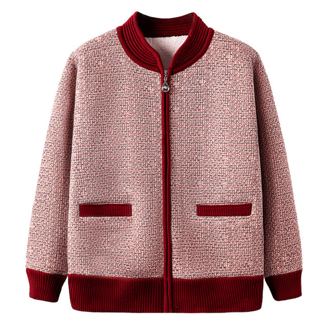 Autumn and winter coats for middle-aged and elderly women, grandma women's winter velvet thickened tops, old ladies and mothers' clothes, red