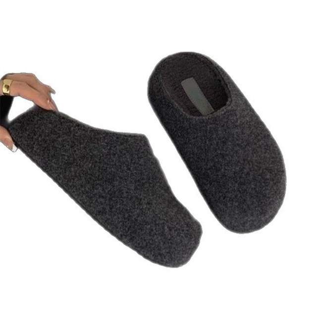 Gray woolen vintage Birkenstock shoes with 5cm height increase for women, thick-soled small potato plus velvet warm toe-cap furry slippers