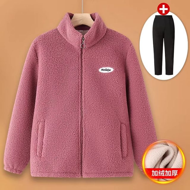 Middle-aged and elderly women's fleece jacket grandma plus velvet cotton coat old man mother spring lamb velvet sweatshirt

