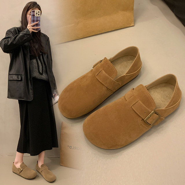 
Can wear pregnant women's Birken Shoes for two women's 2025 new autumn one-footed Boken single shoes casual bean doude loafer shoes