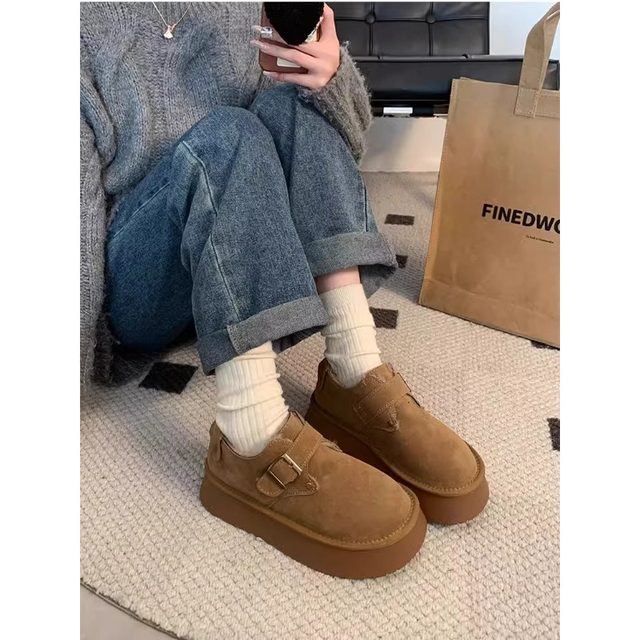 Birkenstock cotton shoes for women winter plus velvet outer wear 2024 new slip-on thick sole heightening bread shoes snow boots plush