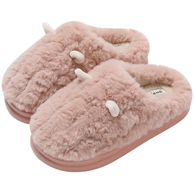 Thick-soled cotton slippers for women, autumn and winter 2025 new indoor home plush warm confinement slippers, non-slip