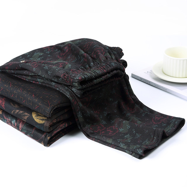 Middle-aged and elderly autumn loose mother's pants high-waisted spring and autumn grandma floral pants for outer wear winter trousers plus velvet