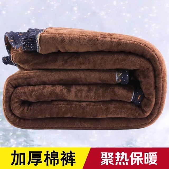 Middle-aged and elderly women's winter style grandma's camel velvet warm cotton trousers, loose and velvet thickened mother's floral trousers for outer wear