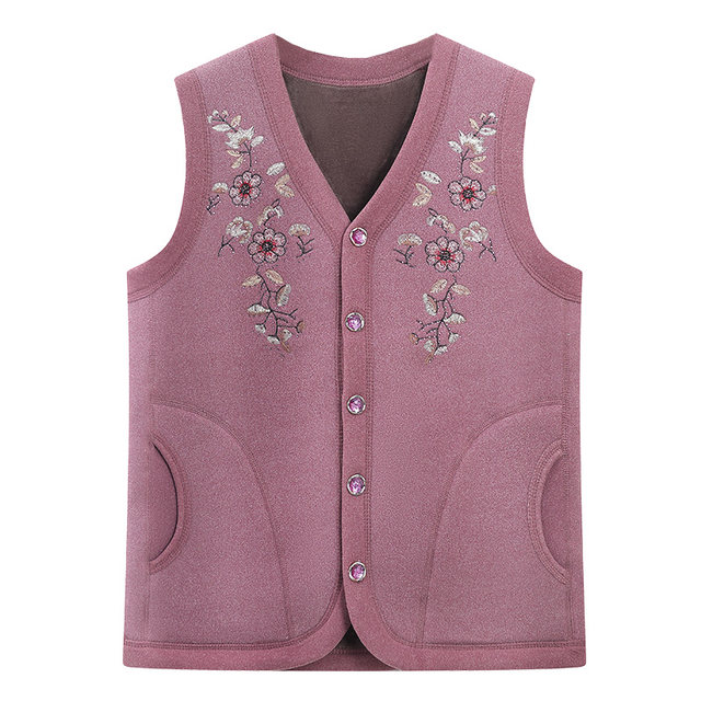 Middle-aged and elderly women's vests, autumn and winter grandma clothes, elderly vests, spring and autumn mothers' velvet thickened new coats for outer wear