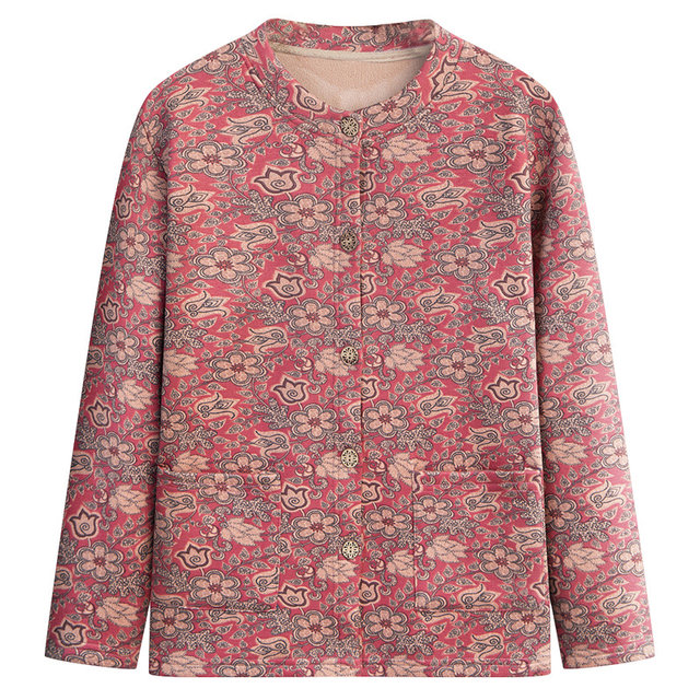 Grandma autumn and winter autumn clothes and autumn pants warm suit middle-aged and elderly mothers plus velvet thick underwear German velvet cardigan