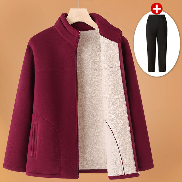 Mother's Fleece Jacket, Middle-aged and Elderly Autumn and Winter Sweatshirt, Grandma's Autumn Clothing, Velvet Thickened Winter Top, Lightweight