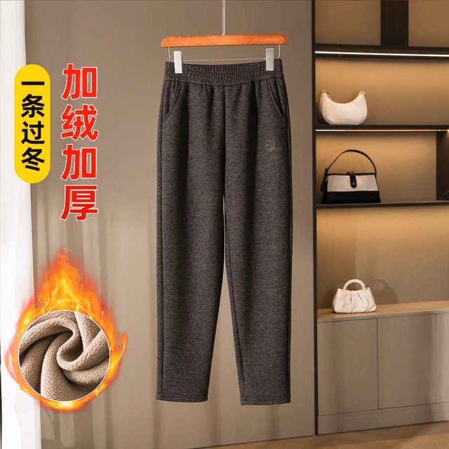 Middle-aged and elderly women's mother's pants velvet thickening autumn and winter new fashion casual straight woolen pants thick style for winter
