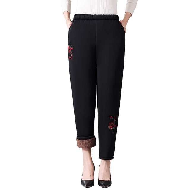 Middle-aged and elderly winter trousers plus velvet and thickened lamb velvet mom warm cotton trousers for women and grandma trousers for small people