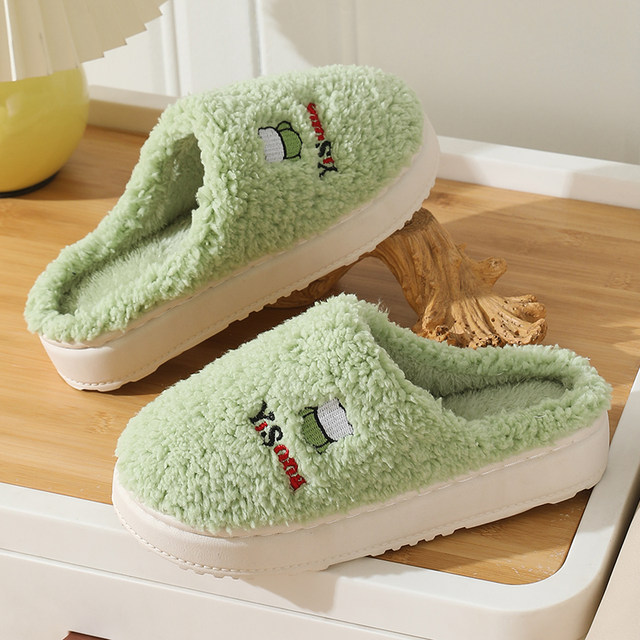 
Thickened cotton slippers for women in winter, couples home thick-soled non-slip warm and poop-feeling plus velvet slippers for men waterproof