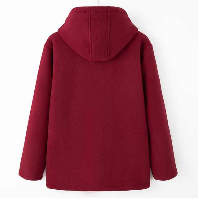 Mom's autumn and winter fleece coat loose polar fleece hooded sweatshirt for women grandma clothes middle-aged and elderly clothes cardigan for women