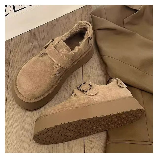 Birkenstock cotton shoes for women winter plus velvet outer wear 2024 new slip-on thick sole heightening bread shoes snow boots plush