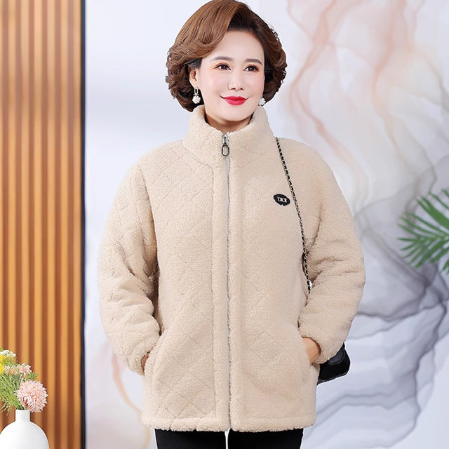 Mother's autumn and winter clothing granular velvet jacket thickened short velvet top women's new middle-aged and elderly fashion cotton coats