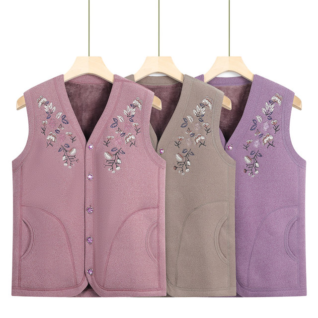 Middle-aged and elderly women's autumn and winter vests, grandma's thickened velvet vests, mother's winter style vests for the elderly, cardigans