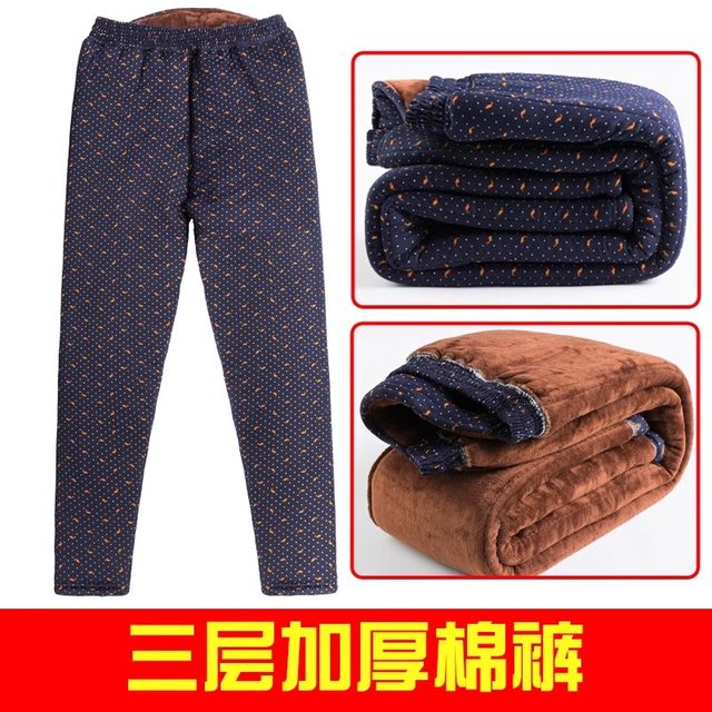 Middle-aged and elderly women's winter style grandma's wear warm cotton pants plus velvet and thickened loose mother's floral pants for outer wear