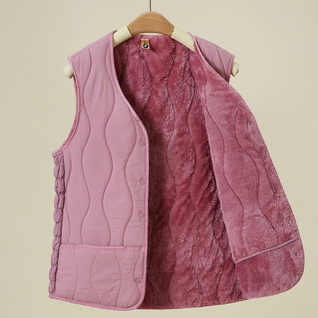Middle-aged and elderly vest autumn and winter style plus velvet warm vest grandma women's short vest middle-aged mother's winter top
