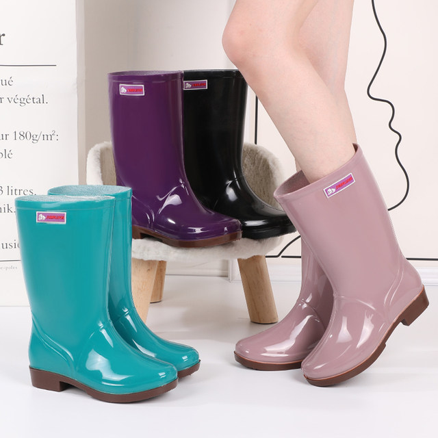 Rain boots for women, high-top non-slip water shoes, women's waterproof shoes, medium-top rain boots, women's adult kitchen cotton warm rubber shoes