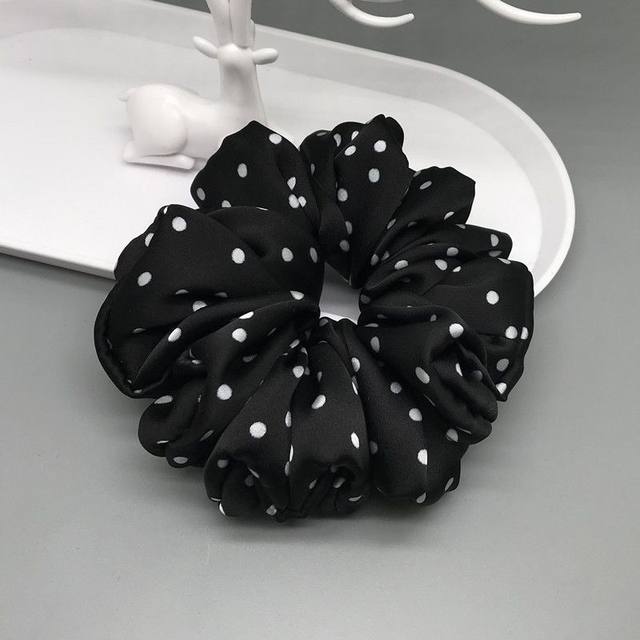 French satin polka-dot ruffle hair tie, high-end hair tie, high-elastic ponytail hair rope, elegant head flower