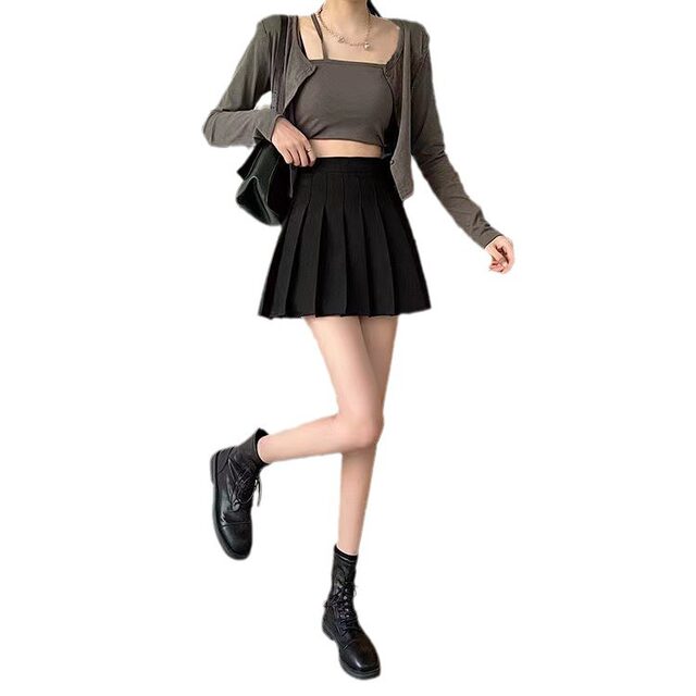 Safety pants+zipper+button pleated skirt jk uniform Korean version of fashion student skirt wild skirt short skirt
