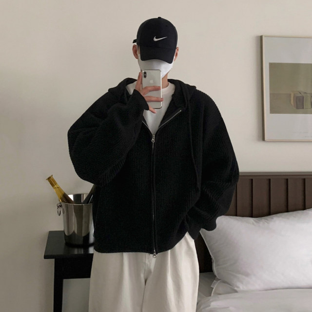 MRCYC lazy style hooded sweater jacket for men in autumn and winter commuting Korean loose high-end sweater