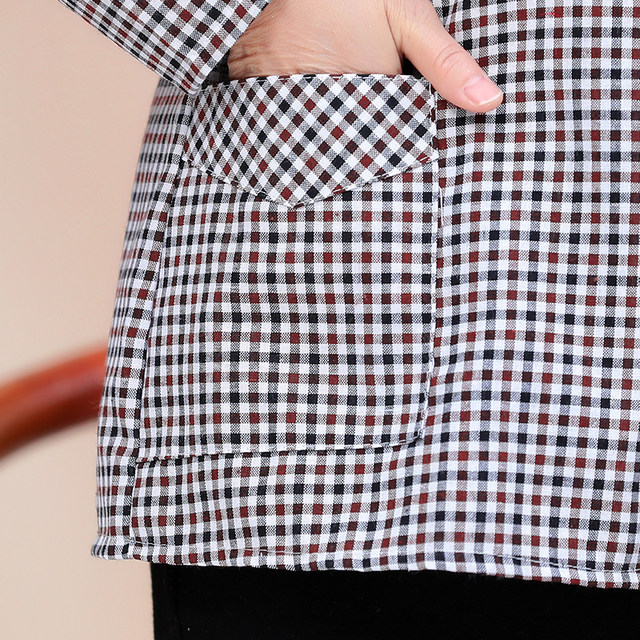 Senior women's clothing, cotton long-sleeved plaid shirt, 50-60-70 years old grandma's clothing, shirt, jacket, loose top