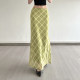 HEYOUNGIRL Summer Mambo Contrast Color Checker Green Mesh Skirt Fresh Retro Vintage Hip-cover Long Skirt