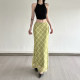 HEYOUNGIRL Summer Mambo Contrast Color Checker Green Mesh Skirt Fresh Retro Vintage Hip-cover Long Skirt