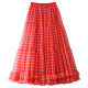 Dayichuang blue plaid mesh skirt women's sweet wooden ears spliced ​​with large styling dancing puff fairy gauze skirt long skirt