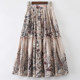 Sweet and elegant 2023 summer new style wood earrings big hem skirt printed mid-length retro beach vacation skirt