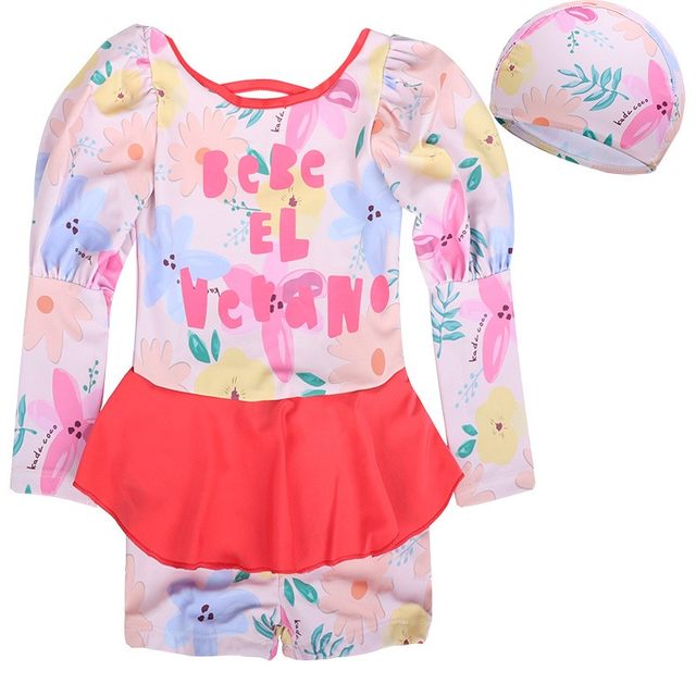 Children's swimsuits, girls' one-piece dress swimsuits, boys split long sleeves, trousers, quick-drying baby hot spring swimsuit