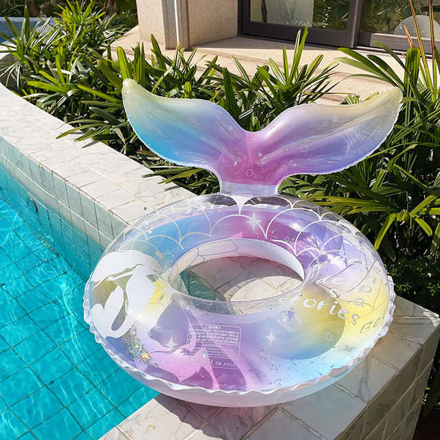 INS swimming circle parent -child mermaid children's underarms ring net red adult transparent thickened sequins buoyant life ring