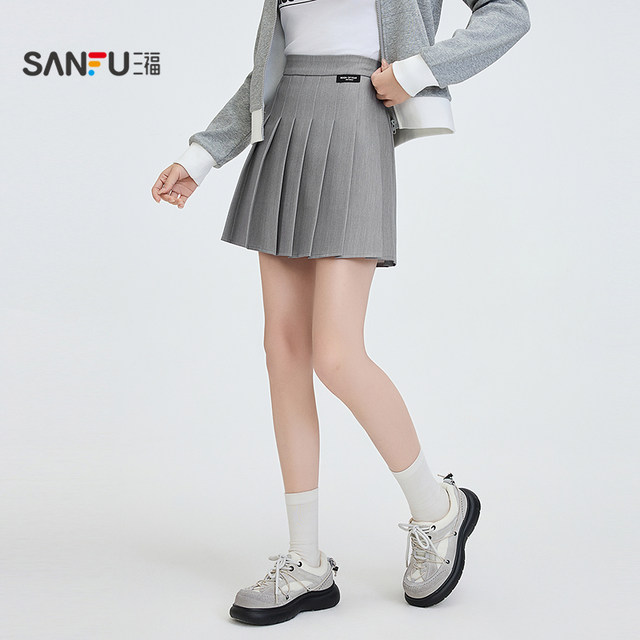 Sanfu short skirt 2025 new spring lined college style pleated skirt A-line skirt women's clothing 497339
