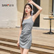 Sanfu square collar dress 2025 new summer waist-hugging and slim wide shoulder straps short sleeveless hip-pack skirt women's clothing

