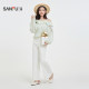 Sanfu casual pants 2025 new summer simple slim low waist bell-bottom pants white long pants women's clothing 498363
