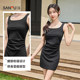 Sanfu square collar dress 2025 new summer waist-hugging and slim wide shoulder straps short sleeveless hip-pack skirt women's clothing
