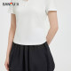 Sanfu short T-shirt 2025 summer simple temperament wrinkled lapel fitting women's clothing 498596

